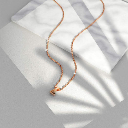 Initials Brick Alphabet Letter Necklace Rose Gold Layered Steel Jewellery